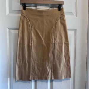 Women’s Neutral Tan Pencil Skirt 100% Cotton Side Slits Chic Indie Sleeze
